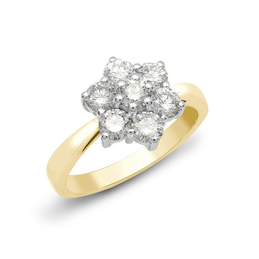 18ct yellow gold flower cluster diamond engagement ring