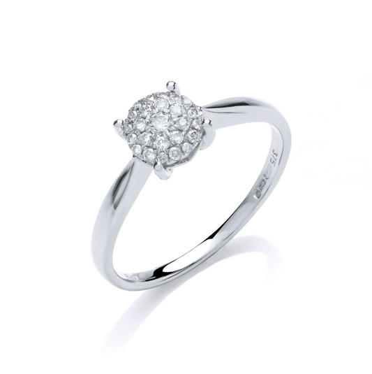 9ct white gold round pave diamond engagement ring