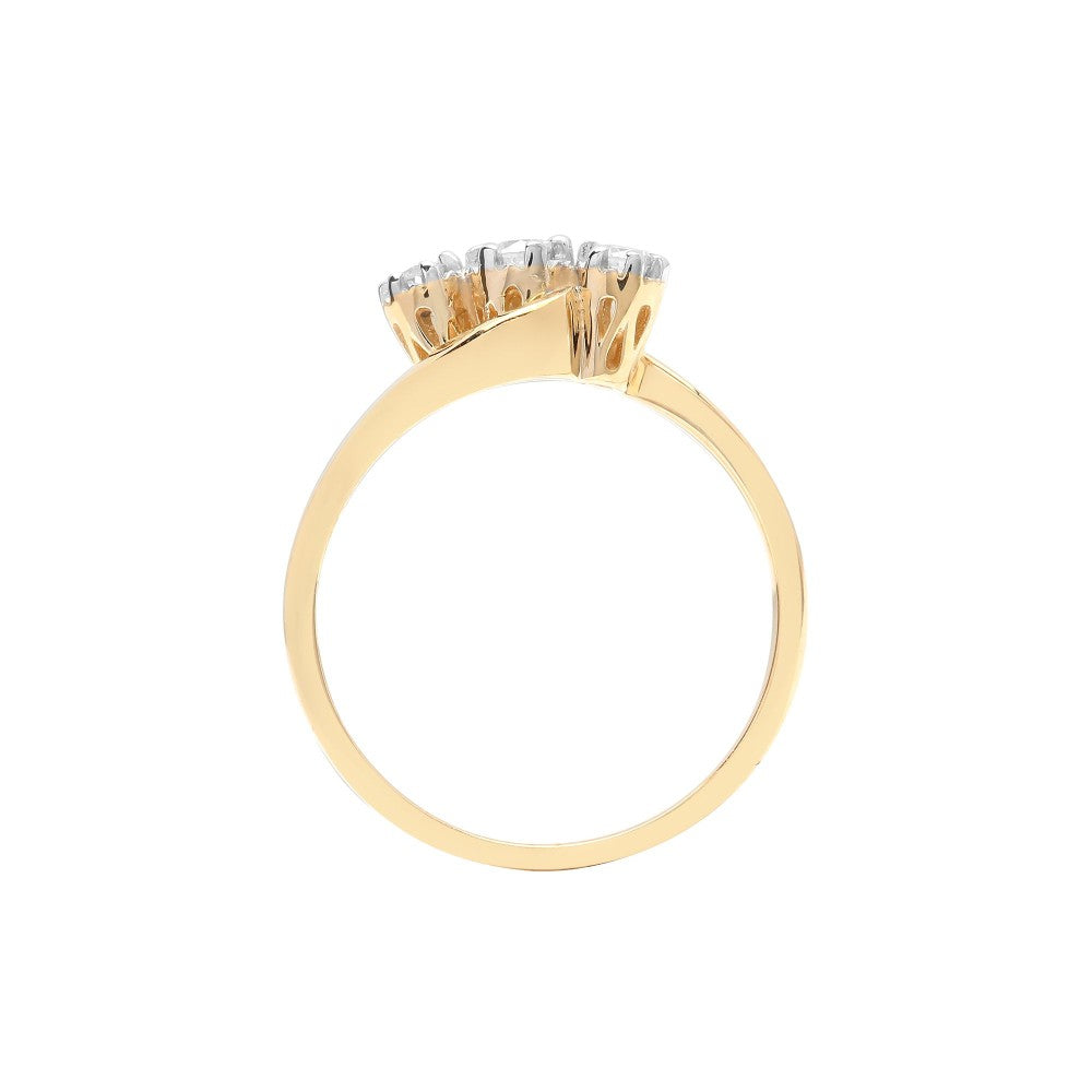 9ct yellow gold trilogy three stone diamond twist engagement ring - side view