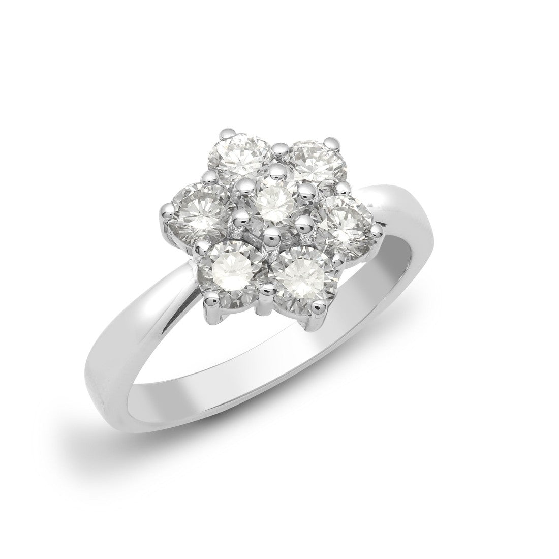 18ct white gold flower cluster diamond engagement ring