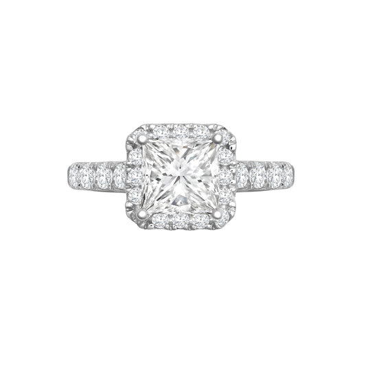 18ct White Gold Princess Cut 1.00ct Lab Grown Diamond Halo Engagement Ring