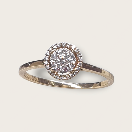 9ct Yellow Gold Diamond Halo Engagement Ring