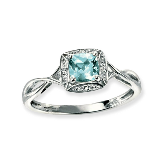 9ct white gold aquamarine diamond engagement ring