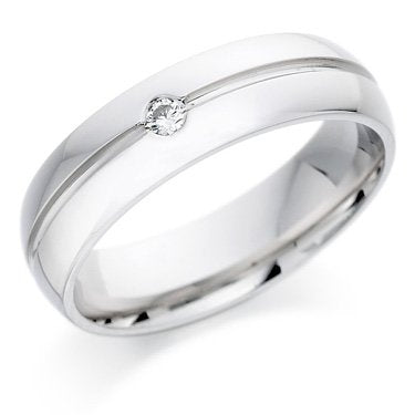 Men's White Gold Court Flush Set Diamond Wedding Ring