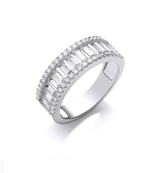 Sterling Silver Half Eternity Baguette Cut Cubic Zirconia Wedding Ring