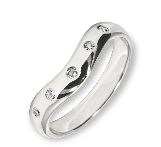 White gold u shaped dotted diamond wedding ring