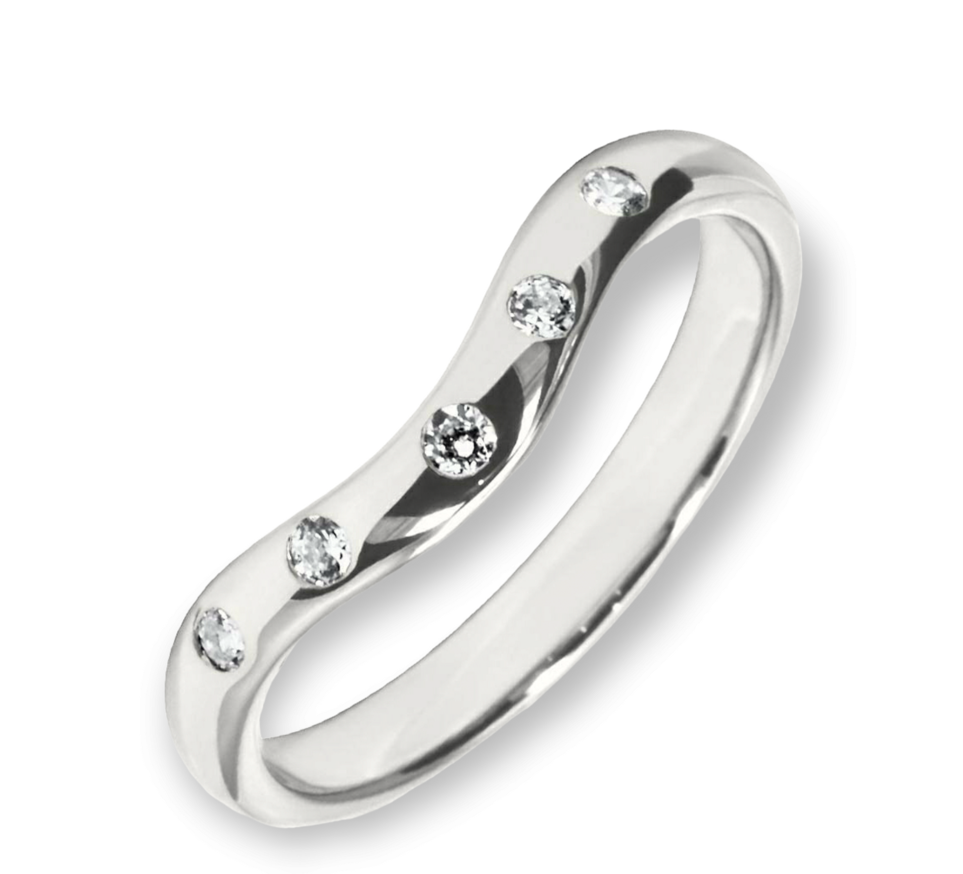 White gold u shaped dotted diamond wedding ring