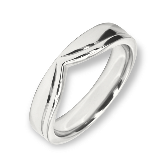 White v shaped contour wedding ring