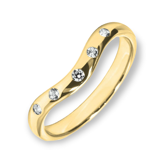 Yellow gold dotted diamond u shaped wedding ring