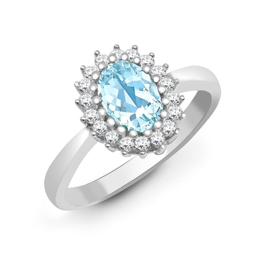 9ct White Gold Blue Topaz & Diamond Cluster Engagement Ring