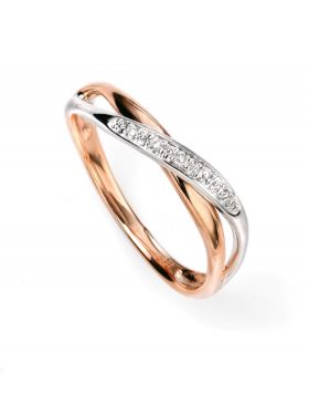 9ct Rose Gold & White Gold Two Tone Diamond Twist Wedding Ring