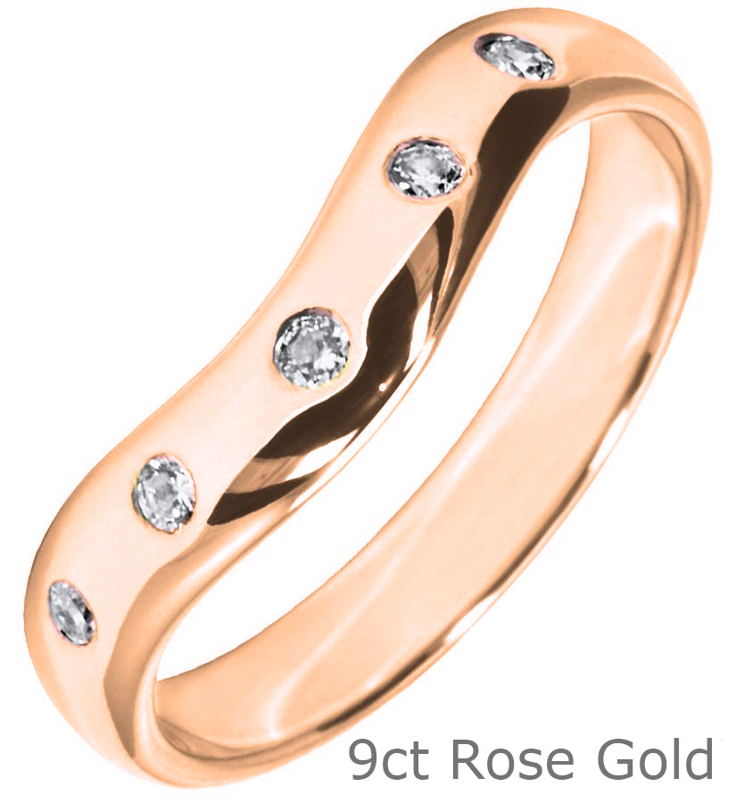 9ct rose gold u shaped dotted diamond wedding ring